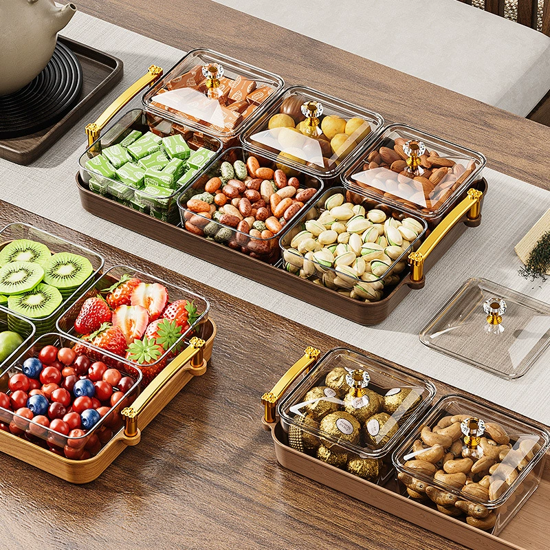 Легкий роскошный разделенный поднос для конфет для домашней гостиной, тарелка для сухофруктов, дорогой поднос для орехов, поднос для хранения фруктов, поднос для фруктов.