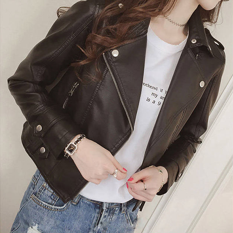 Women's leather jacket short 2023 Winter new slim fit all-match small jacket motorcycle jacket factory direct sales