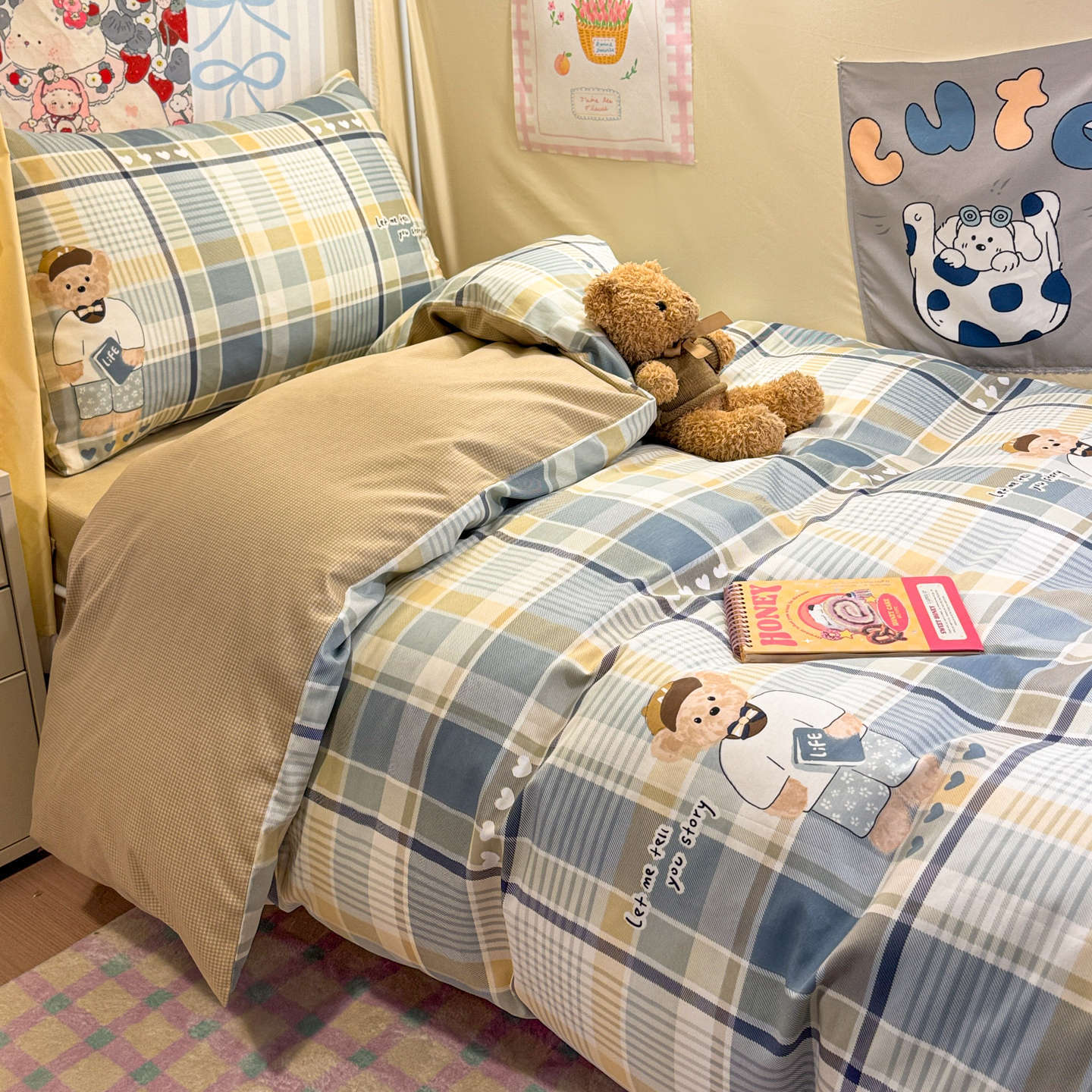 Ropa de cama de tres piezas para dormitorio de estudiantes de algodón puro 100% algodón, ropa de cama para dormitorio individual y doble, juego de cuatro piezas