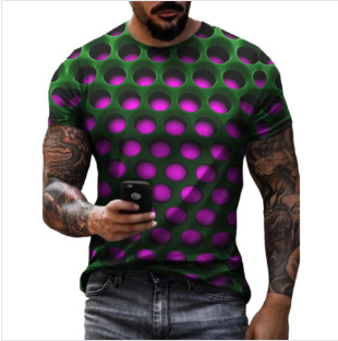 YG 2023年夏季外贸热销视觉艺术创意感潮流男式透气圆领短袖T恤满