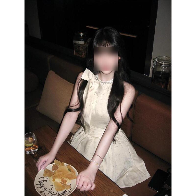 Dirty Gold Pure Want Hot Diamond Bright Bow Hanging Neck Waist dress Vacation Birthday Gift Dress Small Princess Skirt Dirty Gold Pure Want Hot Diamond Bright Bow Hanging Neck Waist dress Vacation Birthday Gift Dress Small Princess Skirt
