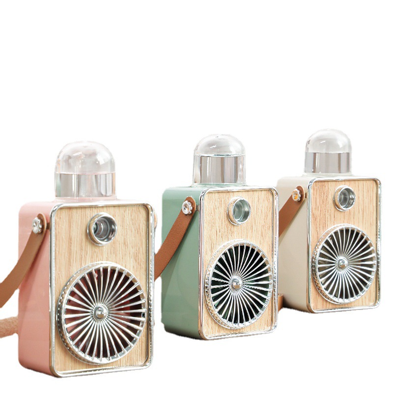 新款复古音箱喷雾风扇加湿风扇喷雾迷你夜灯风扇桌面USB充电风扇