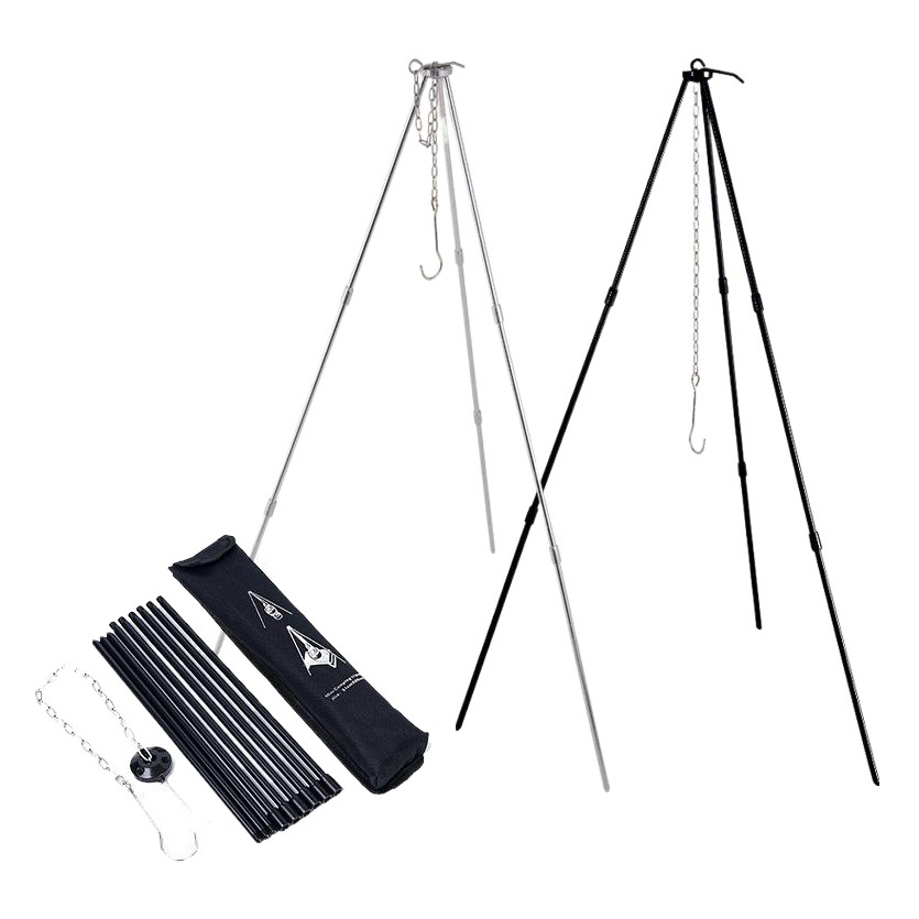 Trípode de fogata al aire libre camping portátil plegable barbacoa parrilla aleación de aluminio 3-Sección olla soporte fogata trípode
