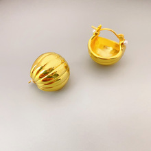 赫拉之光肉豆蔻金色輕奢風高級球形耳環黃銅鍍18K真金耳環批發