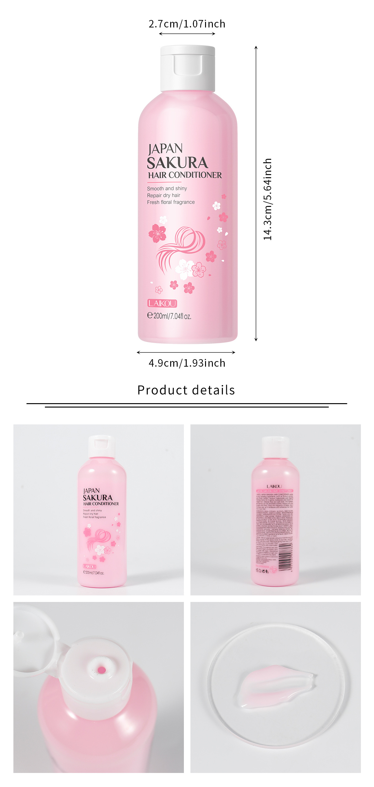 Cross-border LAIKOU Cherry Blossom Conditioner 200ml, smooth, lustrous, Moisturizing and improving frizz, factory in stock wholesale undefined