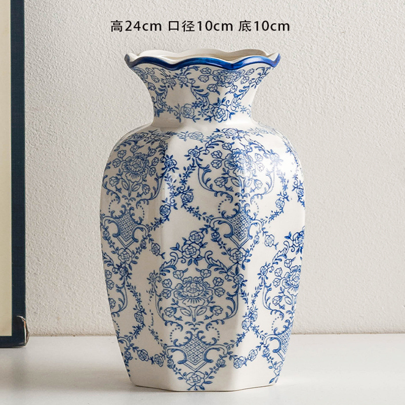 中国のハイエンド青と白の磁器レトロな玄関セラミック花瓶ホームリビングルームフラワーアレンジメント装飾装飾品水耕花|undefined