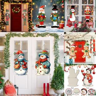 Xsmz037-045 Santa Claus Snowman Christmas Pendant Holiday Porch Wall Decoration Wooden Hanging Sign