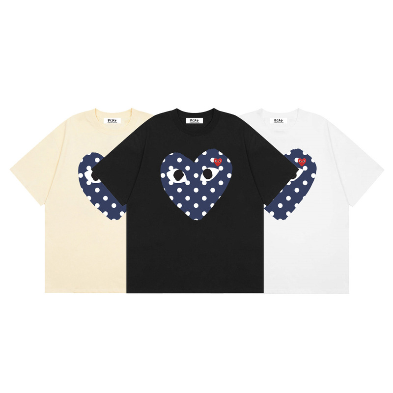Comme Des Garcons Rei Kawakubo Play Polka Dot Big Heart Logo Printed Summer Short-Sleeved T-Shirt