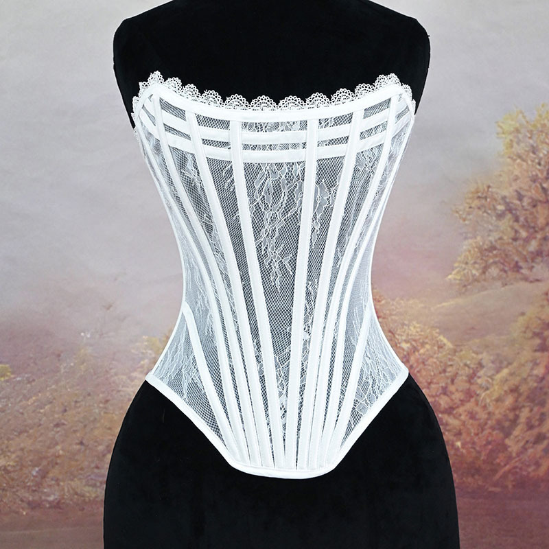 Lace-Trimmed Sexy Strapless Corset with Fishbone Design, Slim-Fit Waist-Cinching Shapewear Top with Sheer Mesh