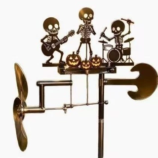 跨境新奇趣造型便携Skeleton Drummer Kinetic Wind金属鼓手风车