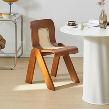 中古椅子实木靠背椅家用复古北欧创意设计师咖啡厅侘寂风藤编餐椅