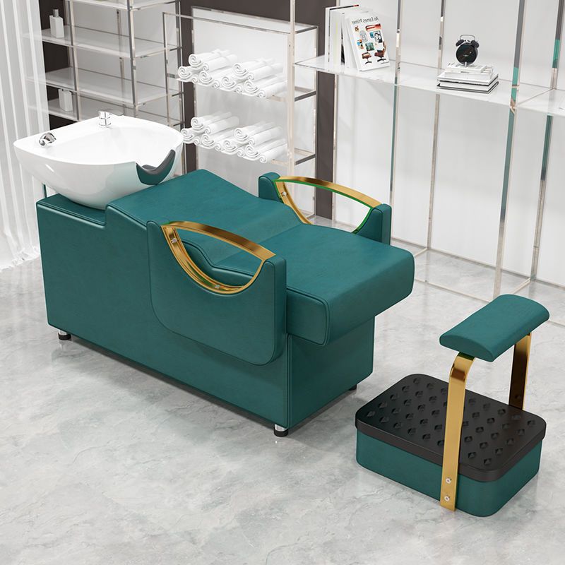 Luna dorada cama verde con lavabo blanco + pedal alto