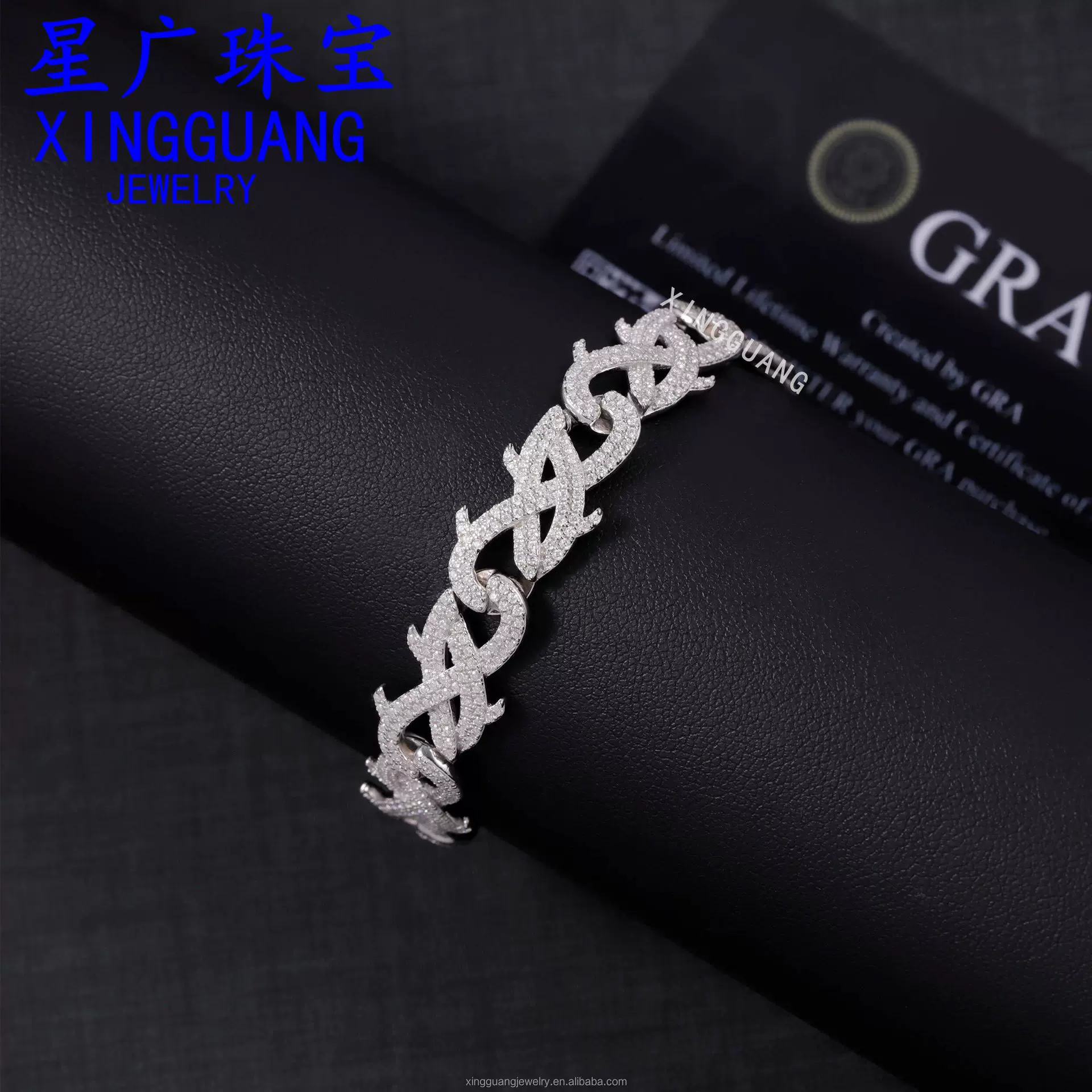 欧美INS爆款个性莫桑石荆棘古巴链手链潮人街头男女嘻哈饰品