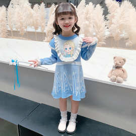 女童秋冬加绒连衣裙2025新款女宝宝洋气公主裙儿童针织毛衣裙子