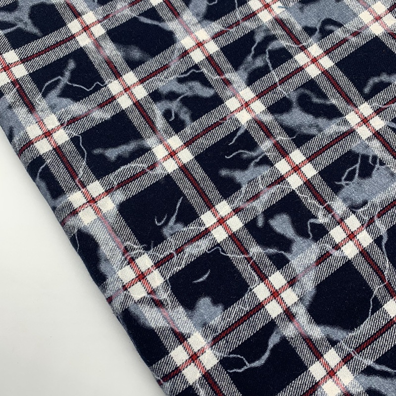 色织斜纹磨毛格子衬衫布 做旧格子布 潮牌男装外套裤料格子面料