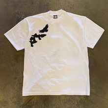 出口外贸品牌折扣~翱翔的鹰简约印花原宿风oversize潮流短袖T恤男