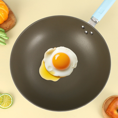 Titanium gold non-stick wok with thick composite base, coating-free cooking pot for home use, universal kitchenware, customized wholesale