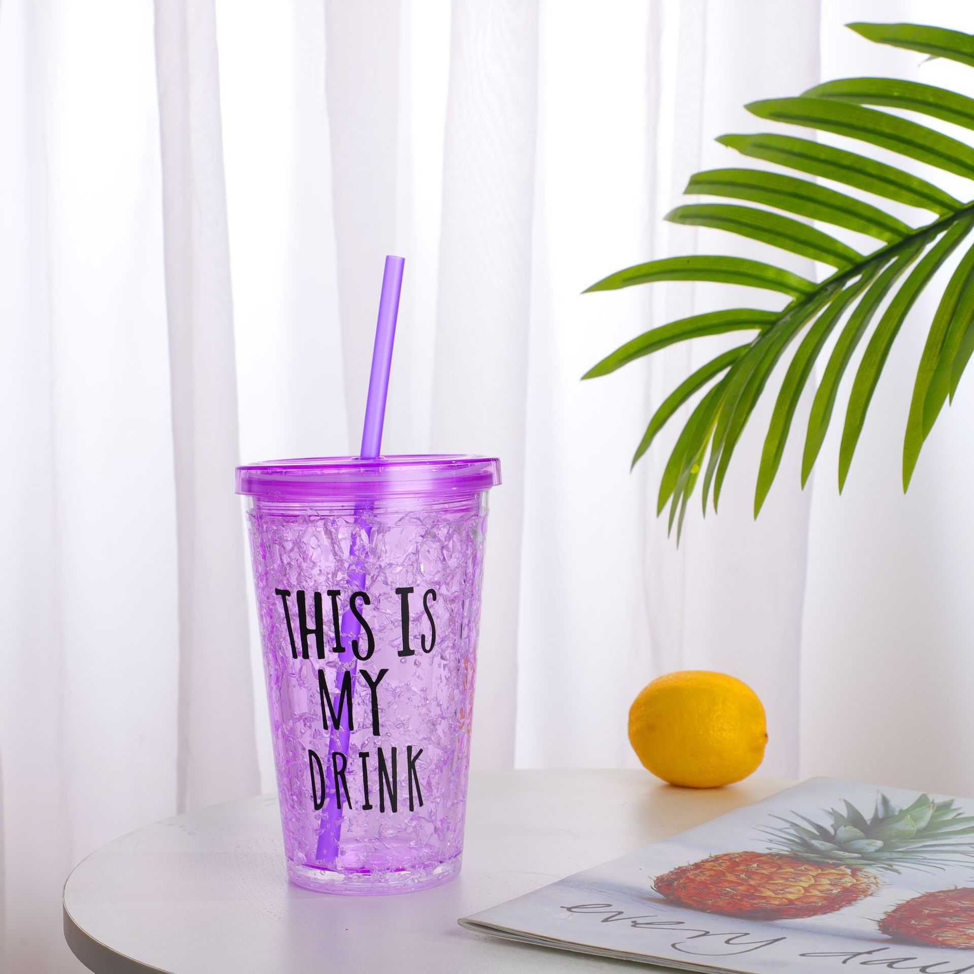 Taza de hielo de verano taza portátil creativa Coreana de doble capa taza de refrigeración con paja taza de hielo gradiente taza de agua