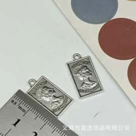 12*22mm复古美人头像字牌 古银色手工合金饰品配件项链吊坠配件