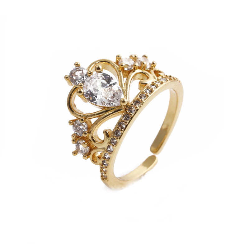 Fashion crown copper inlaid zircon rings wholesale