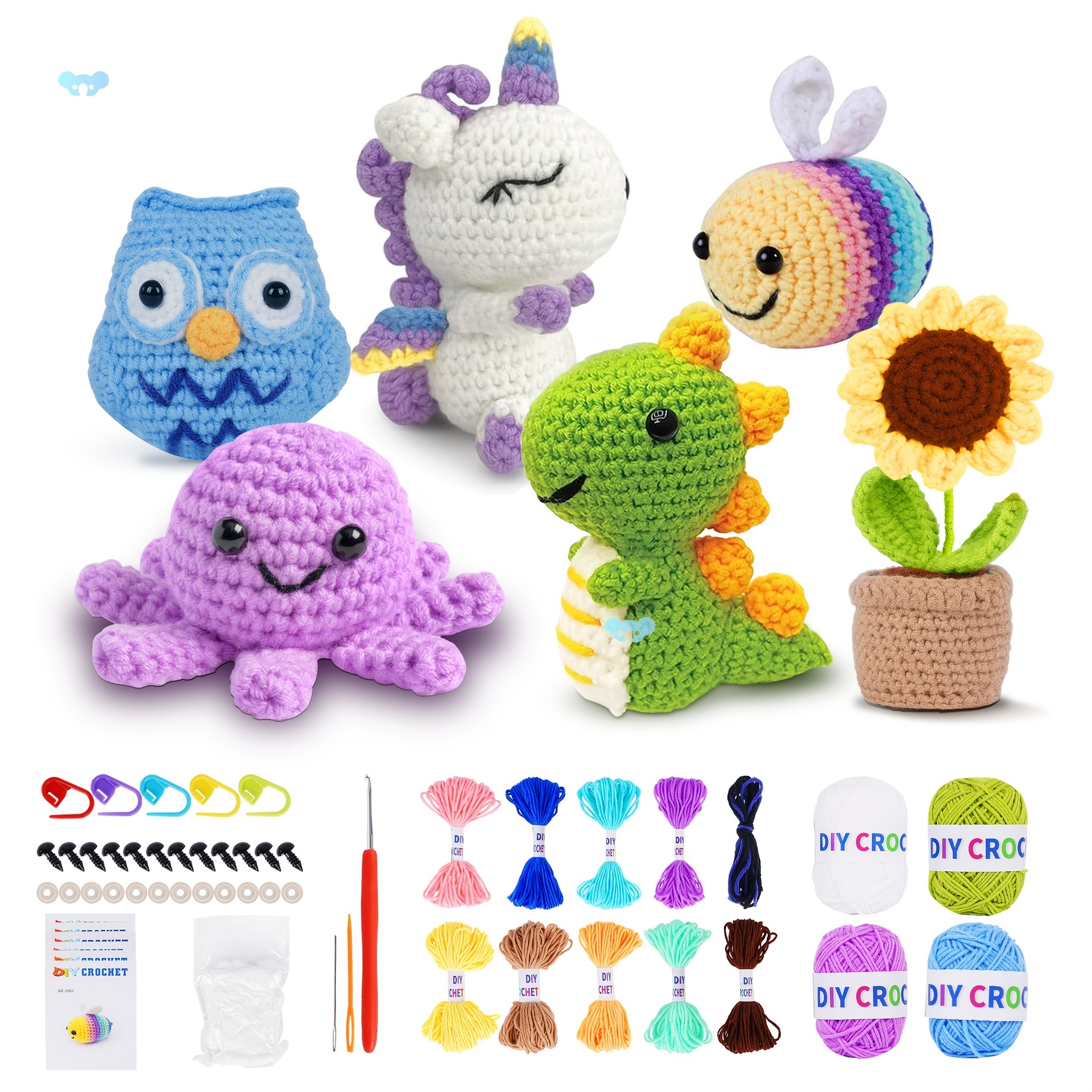 6pcs Kawaii Amigurumi Crochet Kit for Beginners diy钩针