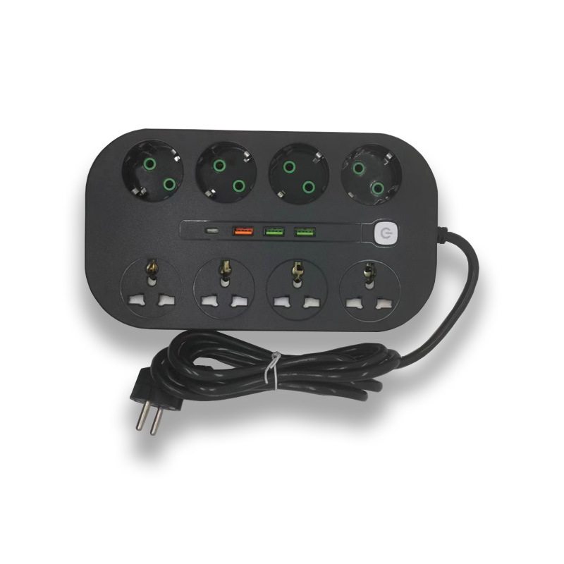 厂家直销跨境黑色家用欧规英规德标多功能USB多插孔旅行插座插排