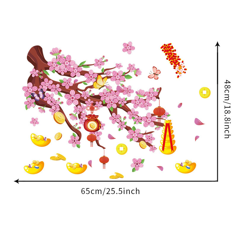 Chinese Garden Style Pink Flower Tree Wall Stickers display picture 4