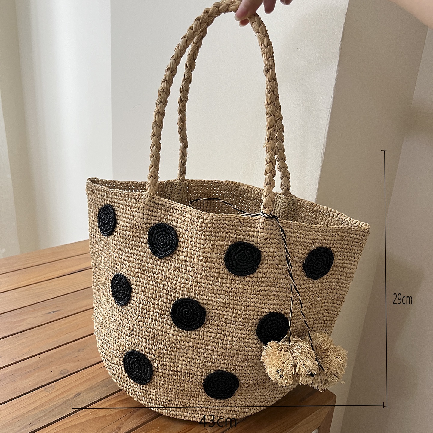 Women's Raffia Woven Bag - Summer Beach Vacation Style Shoulder Handbag, Korean Style Straw Bag - Thumbnail 5