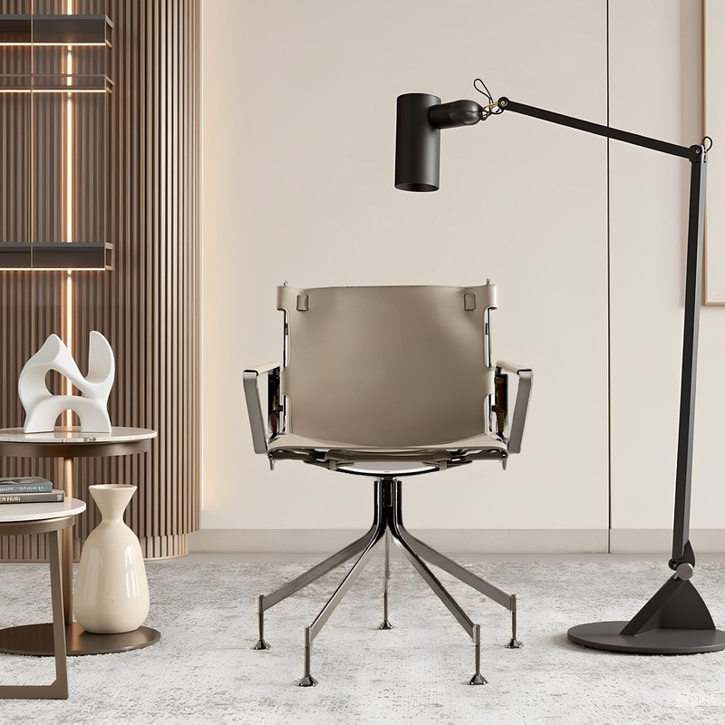 Scandinavian Luxury Metal Saddle Leather Luxury Office Chair Home Study Computer Chair Personalized Industrial Style Swivel Chair