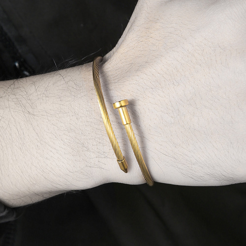 Stainless steel wire rope bracelet European and American nail spiral adjustable open bracelet Titanium steel nail bracelet bracelet