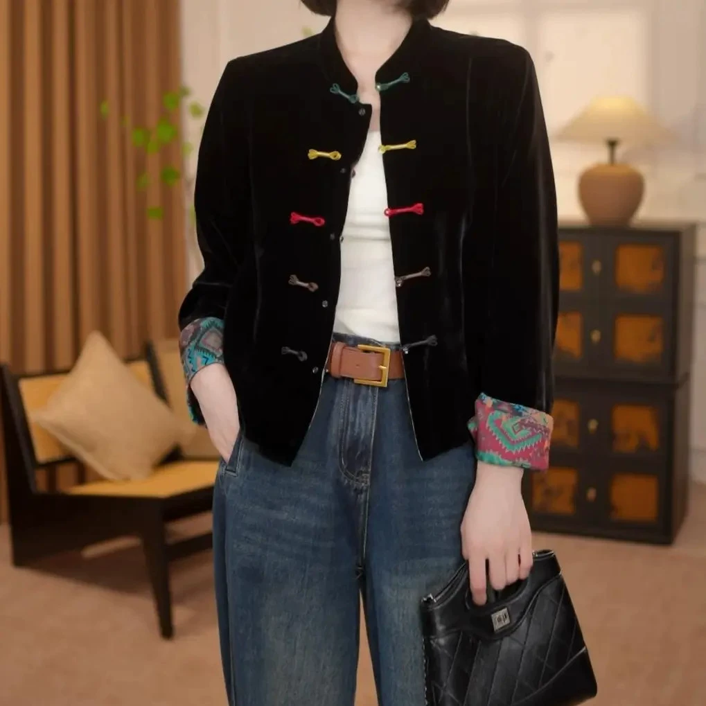 Velvet double-sided warm shirt, retro jacket, Chinese style, autumn