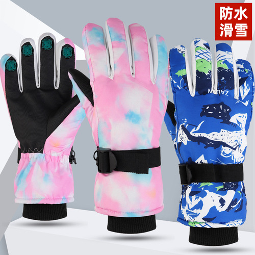 Men and Women's Gloves Winter Graffiti Skiing Warm Thickened Fleece Windproof Anti-slip Waterproof Riding Cold Touch Screen Gloves Winter 
