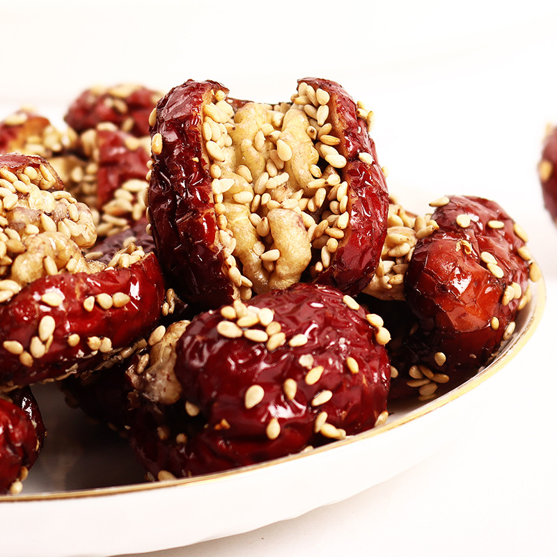 Honey Sesame Jujube with Walnut 500g Independent Packaging Sesame Jujube with Walnut Snack Walnut Jujube with Sesame