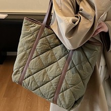 跨境车缝线棉服大包女菱格羽绒棉轻便韩版托特包新款大容量单肩包