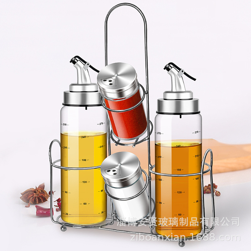 Juego de recipientes para condimentos de cocina, incluyendo frascos de aceite, botellas de aceite, botes para aceite, frascos para vinagre, frascos para condimentos y recipientes para almacenamiento de aceite.