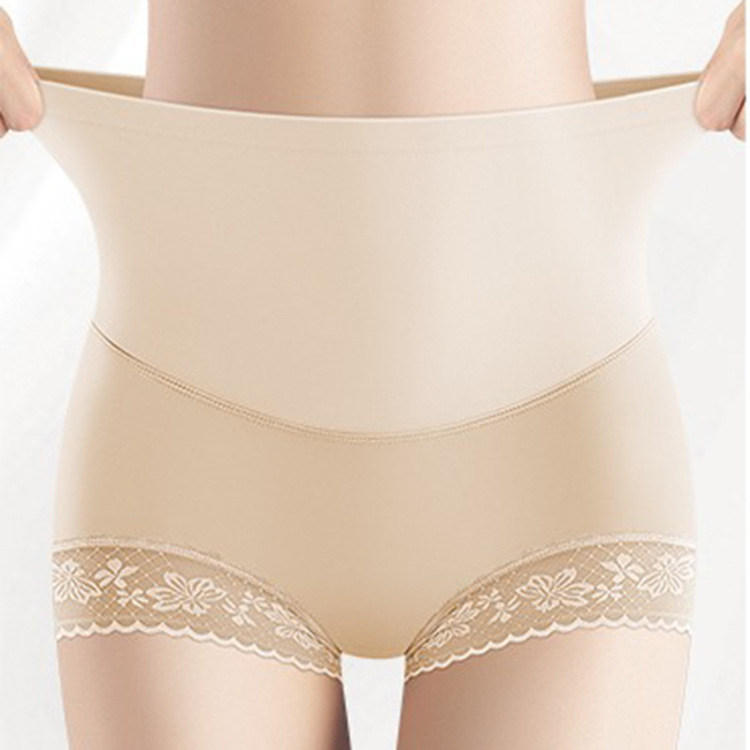 Pantalones de conformación de cuerpo de seda de hielo de satén de alta calidad Pantalones anchos de borde de encaje de mujer pierna anti-apriete cintura alta cintura seda cadera levantamiento vientre que forma Pantalones