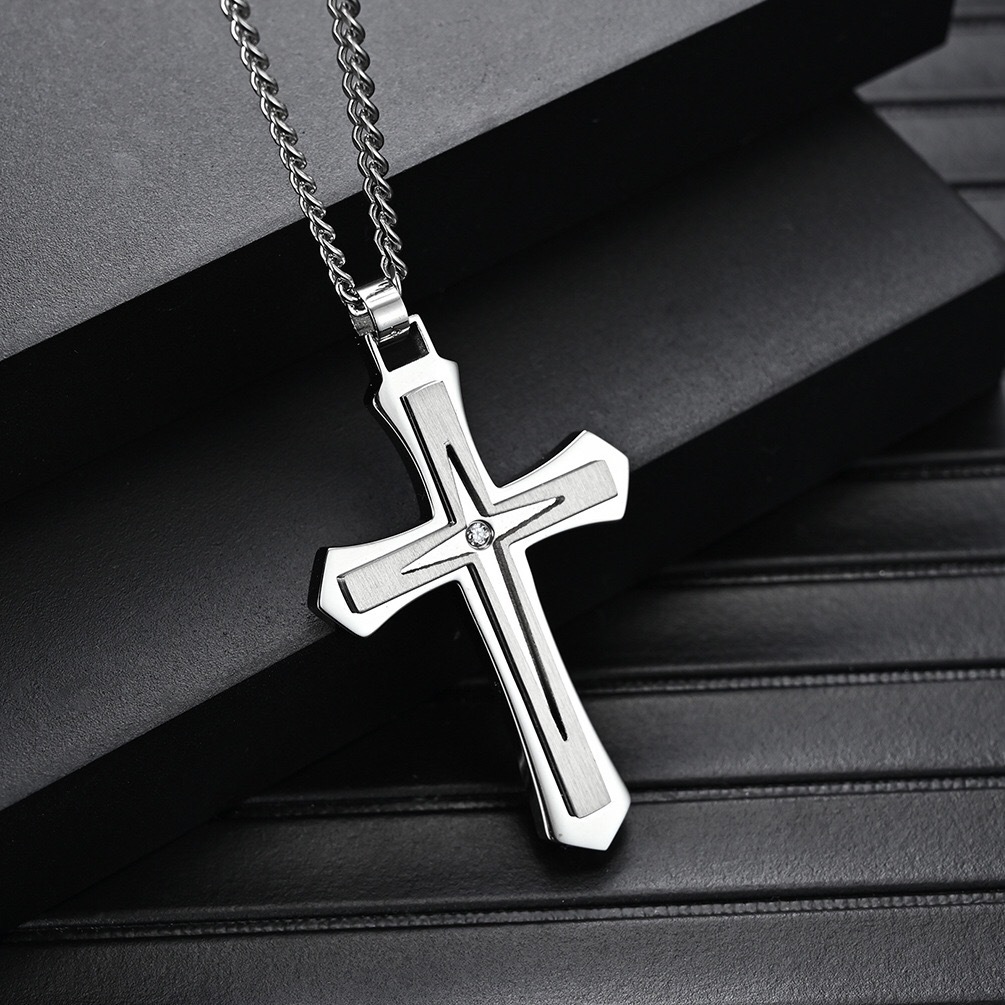 Titanium Steel Material Hip-Hop Retro Geometric Cross Titanium Steel Plating Unisex Pendant Necklace