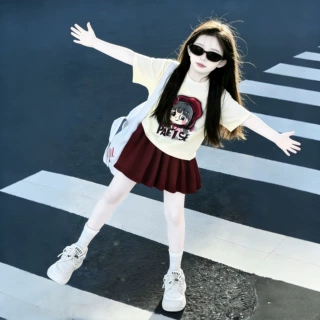 女童2026半身裙套装洋气儿童短裙套装新款可爱百褶裙两件套韩版