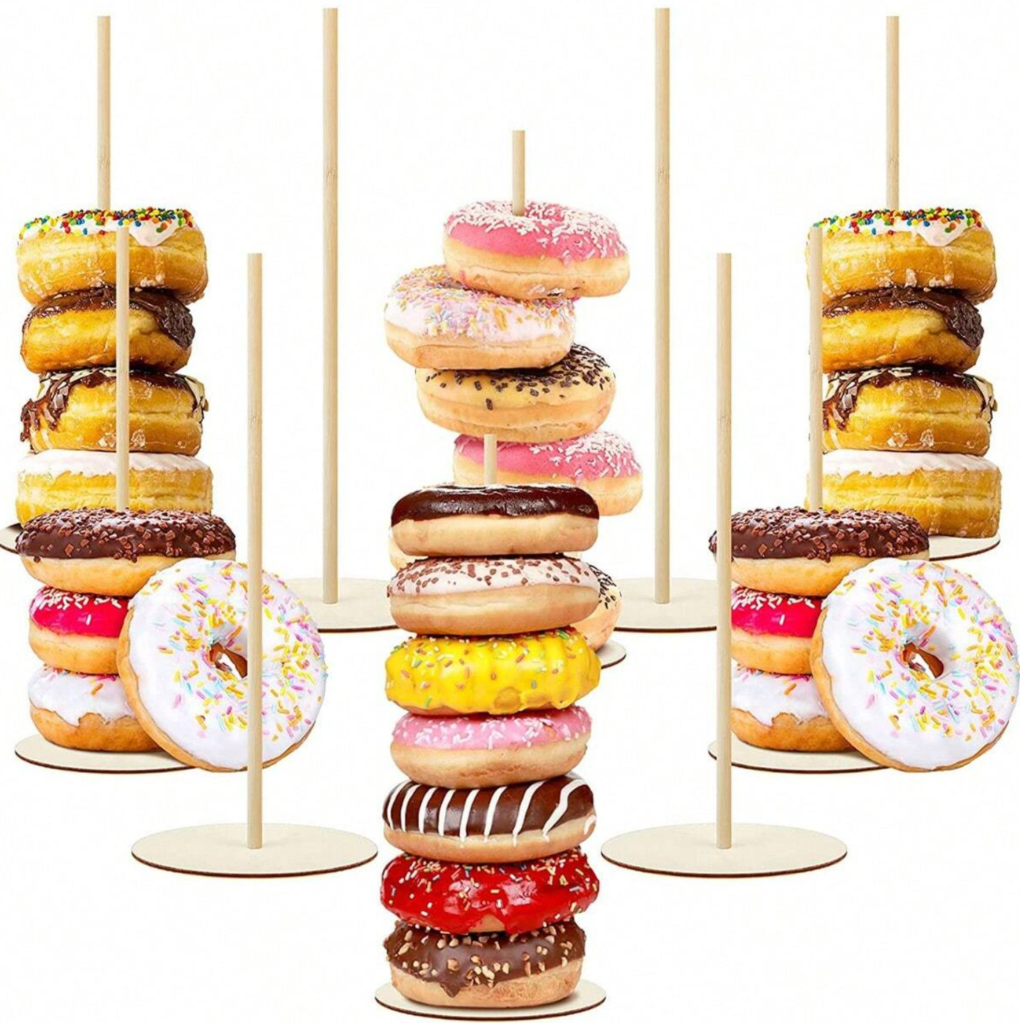 4-Piece Wooden Donut Stand Desktop Decoration Bread Stand Cake Shop Display Stand Solid Wood Dessert Table