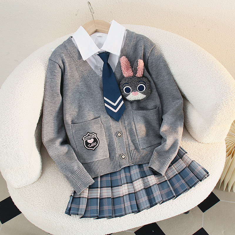Girls' jk uniform skirt children's autumn clothing Primary School students spring and autumn college style western style plaid pleated skirt three-piece set