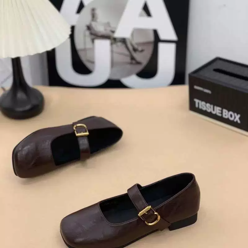 Женские балетки с квадратным носком в ретро-стиле, весна 2025, новая модель, неглубокий вырез, размер 34, корейский и французский стиль, мягкая подошва, туфли Мэри Джейн.