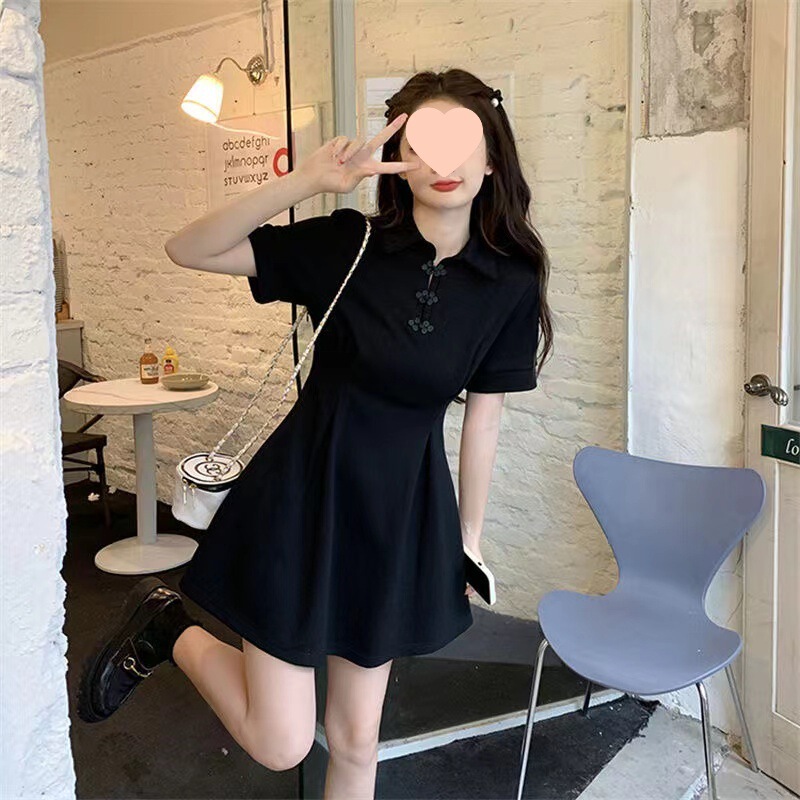 High-grade Black dress Women's Summer Elegant Skirt Modified Cheongsam Skirt Short Skirt plus size Slimming New Chinese Style Skirt