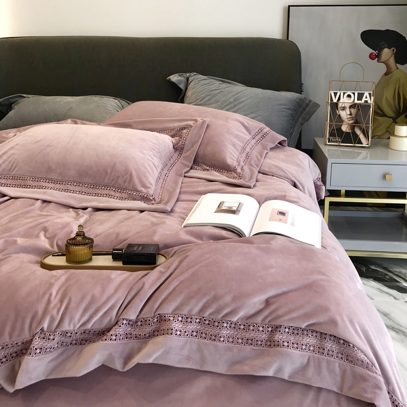 高端A類嬰兒牛奶絨四件套絨面秋冬季加厚珊瑚絨雙面絨法蘭絨被套