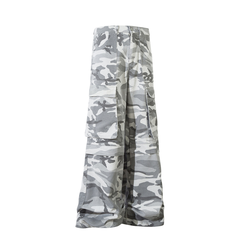 3055 American Retro 2024 Trend High-end Sense Heavy Industry Multi-pocket Snow Camouflage Design Workwear Casual Pants