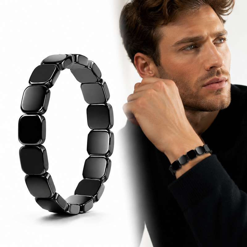 Cross-border bestseller Amazon black gallstone bracelet with elastic leather cord, fashionable and versatile Cross-border bestseller Amazon black gallstone bracelet with elastic leather cord, fashionable and versatile