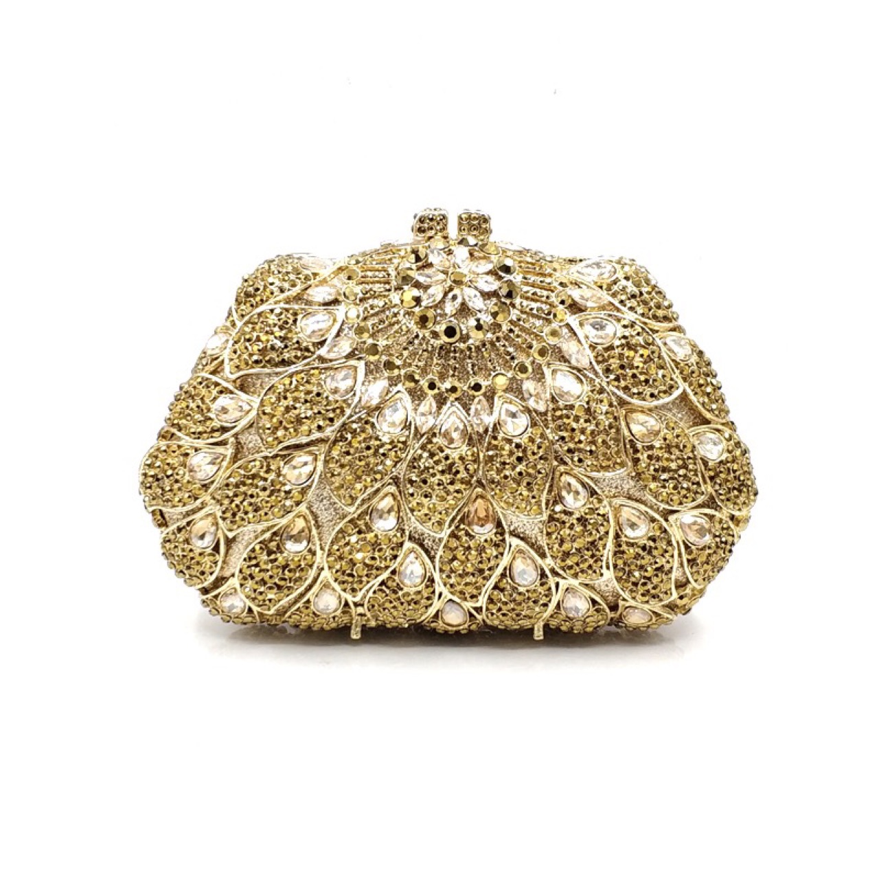 Túi clutch nữ đính đá dạ hội họa tiết hoa phong cách Âu Mỹ — Vàng kim AB chi tiết 6