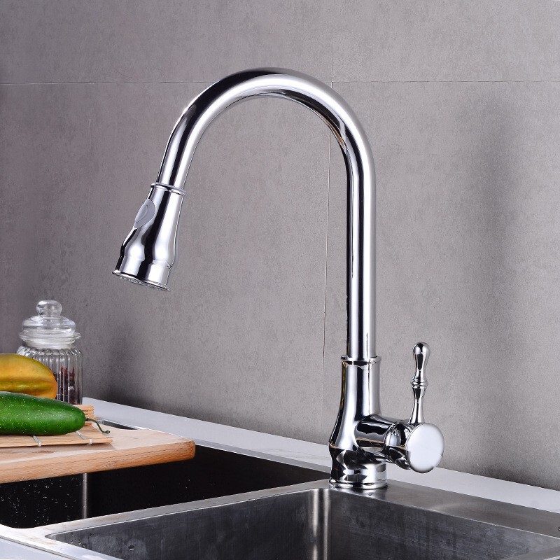Nordic simple gold all copper kitchen water purifier Black hot and cold faucet dish sink pull-out rotating