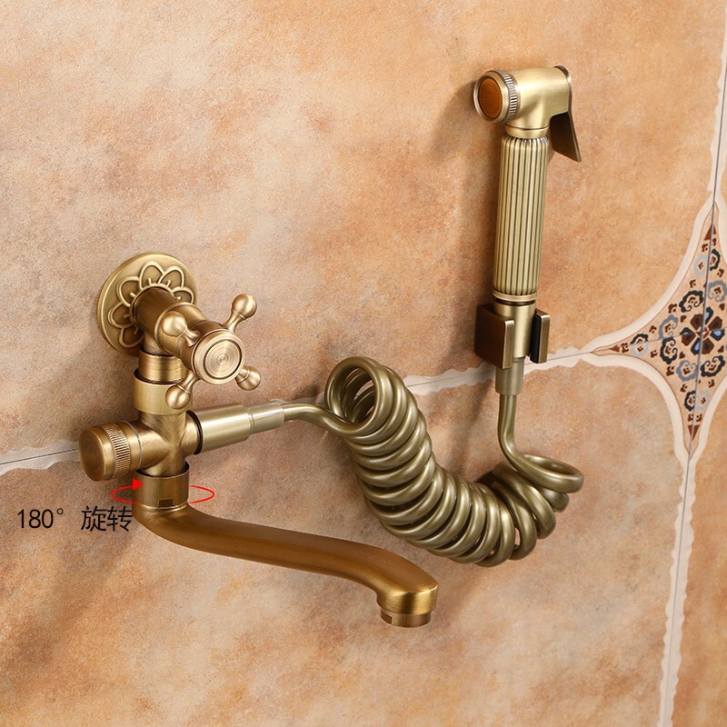 Brass Extended Mop Faucet Antique-Style Single Cold Water Outdoor Balcony Mop Sink Spray Gun Set Brass Extended Mop Faucet Antique-Style Single Cold Water Outdoor Balcony Mop Sink Spray Gun Set