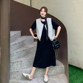 套装女装夏装2025年减龄百搭牛仔马甲针织连衣裙搭配丝巾三件套潮