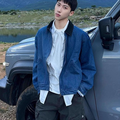 美式复古水洗短款cleanfit牛仔外套男vintage拼接宽松休闲夹克男